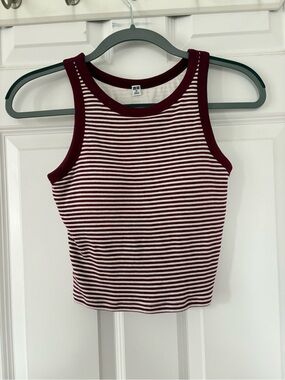 Uniqlo Burgundy and White Striped Rib Tank